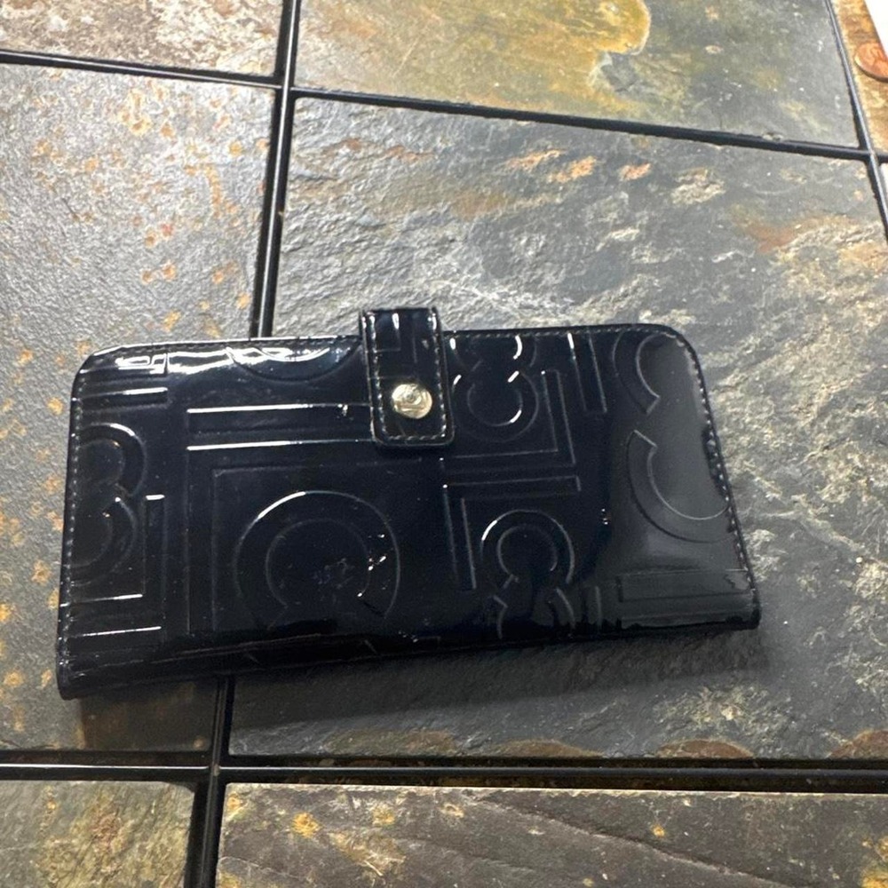 Vintage Liz Claiborne Black LC Logo Checkbook Cover Trifold Wallet